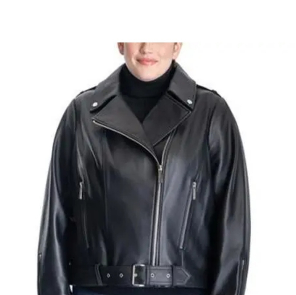 Genuine leather moto coat